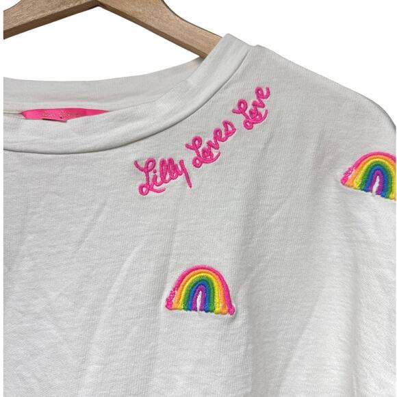 Lilly Pulitzer White Sheridan Sweatshirt Size Medium Top Pullover Pride Rainbow - Picture 2 of 6